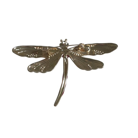 Dragonfly Brooch Rhinestones Red Green Blue Gold Tone Sparkling Enamel Jewelry - Picture 4 of 4